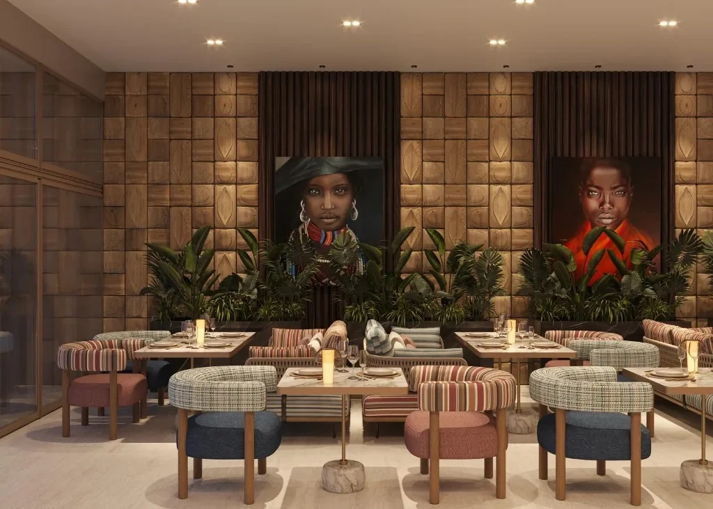 Lounge seating and timber wall