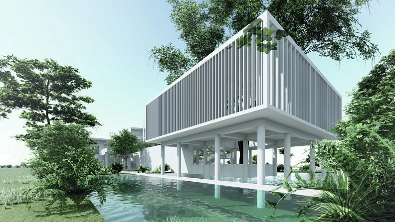 Library exterior and landscape