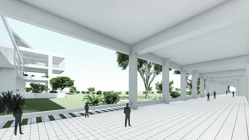 Circulation overlooking shared outdoor space